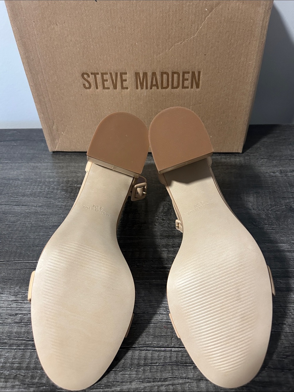 Steve Madden Nude/Tan Ankle-Strap Block Heel Sandals - Picture 6 of 8